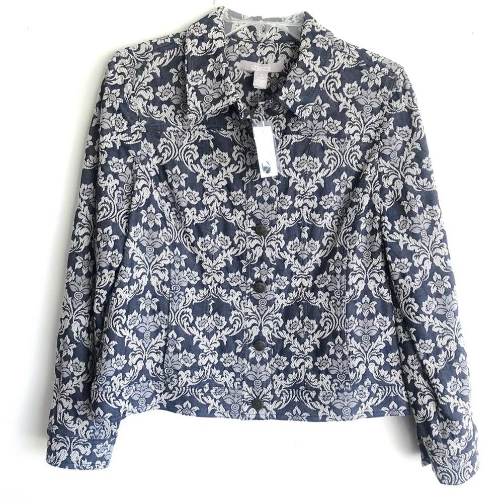 Chico's Paisley Jacquard Marcissa Denim Jacket
